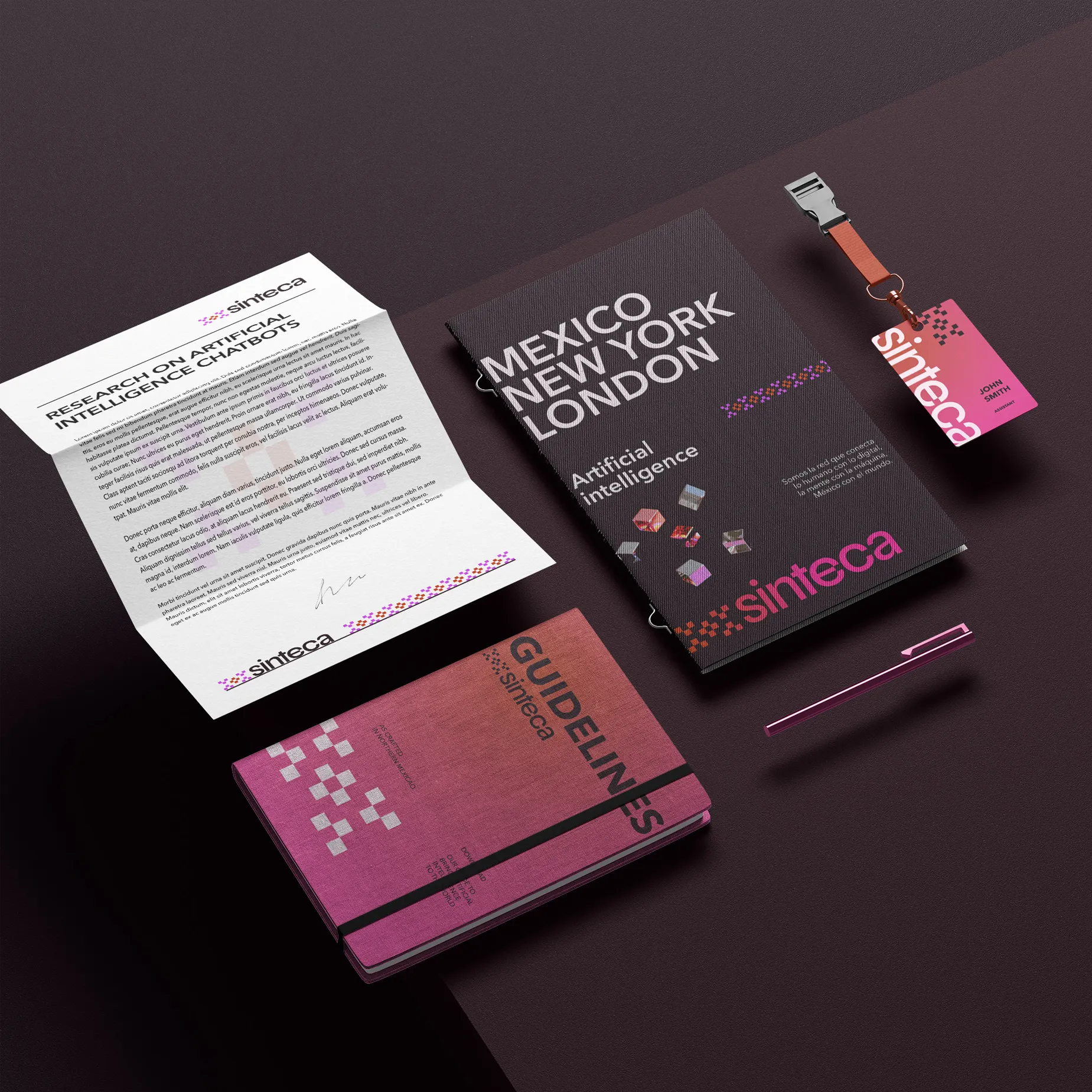 Sinteca AI brand identity mockup